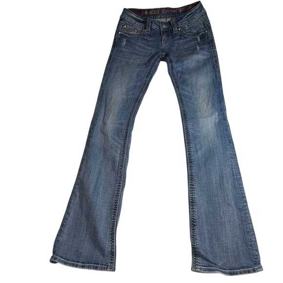 Rock Revival Women’s Jeans Size 28 Blue Bootcut Fluer-De-Lis Denim Stretch Fade - Picture 2 of 13